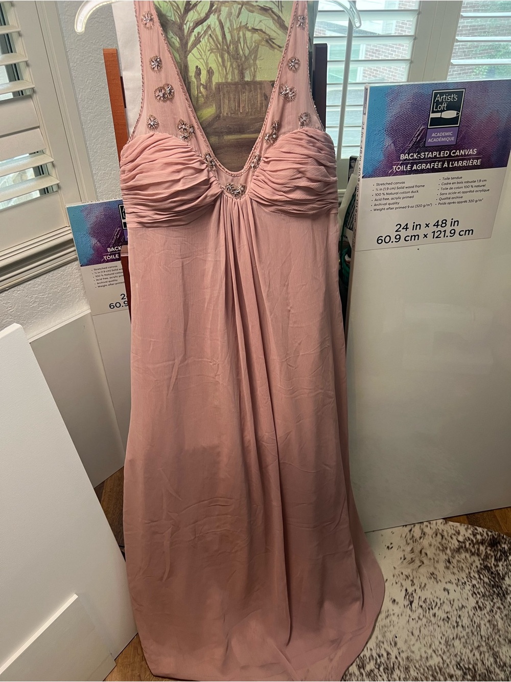 Blush Pink Embellished Ruched Elegant Evening Dress
